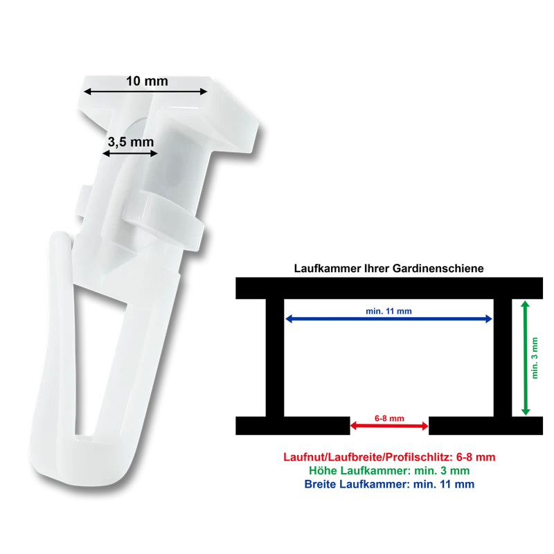 DUO X-Gleiter 4/6 mm mit verschließbarem Faltenlegehaken