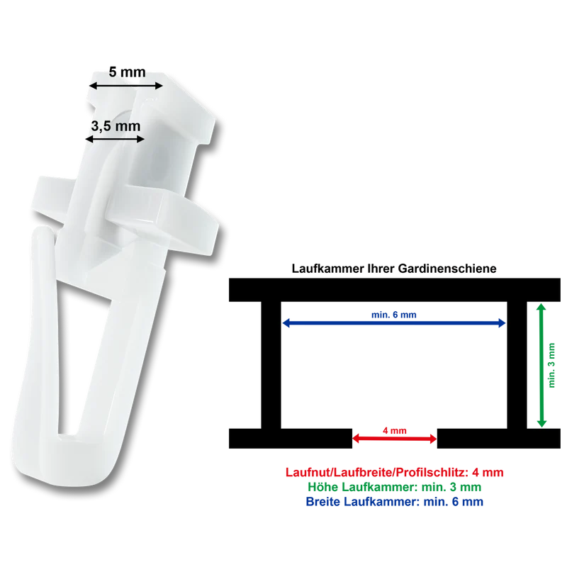 DUO X-Gleiter 4/6 mm mit verschließbarem Faltenlegehaken