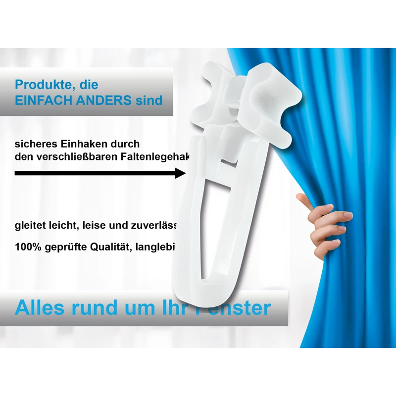 X-Gleiter/Gardinengleiter mit verschließbarem Faltenlegehaken