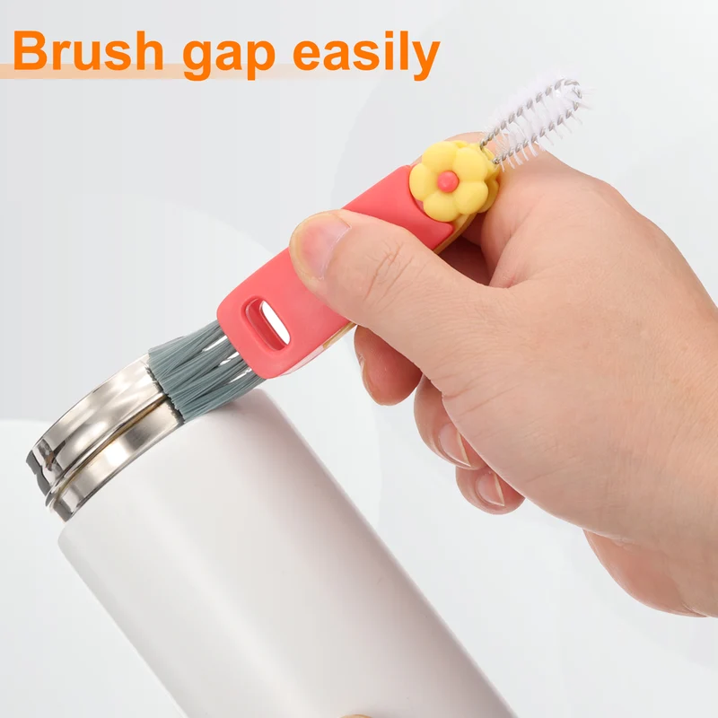 3pcs Cup Lid Cleaning Brush, Flower Water Bottle Cleaner Brush Red