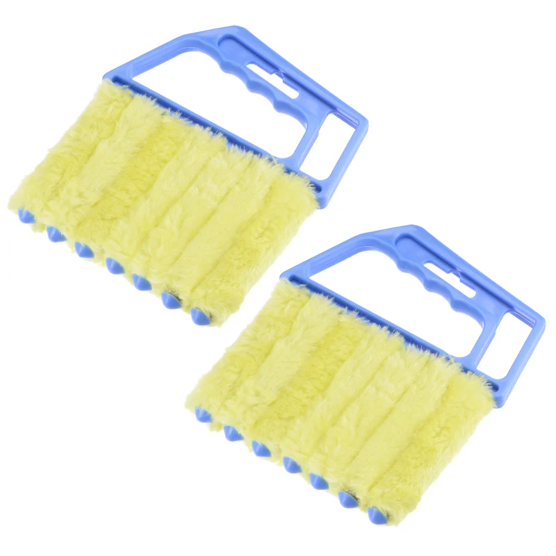 2Pcs Window Blind Handheld 7 Finger Shutters Brush Tool Blue Handle
