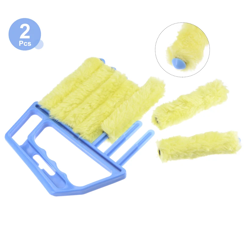 2Pcs Window Blind Handheld 7 Finger Shutters Brush Tool Blue Handle