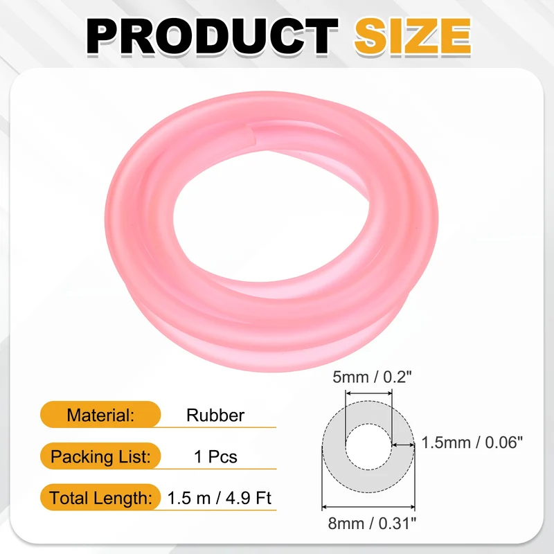 Fuel Line Hose Tube, Rubber Petrol Fuel Gas Line Pipe 3/16" ID 4.9ft, Pink