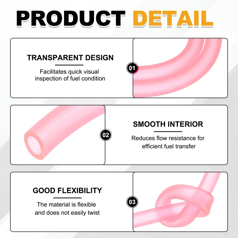 Fuel Line Hose Tube, Rubber Petrol Fuel Gas Line Pipe 3/16" ID 4.9ft, Pink