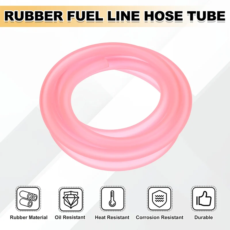 Fuel Line Hose Tube, Rubber Petrol Fuel Gas Line Pipe 3/16" ID 4.9ft, Pink