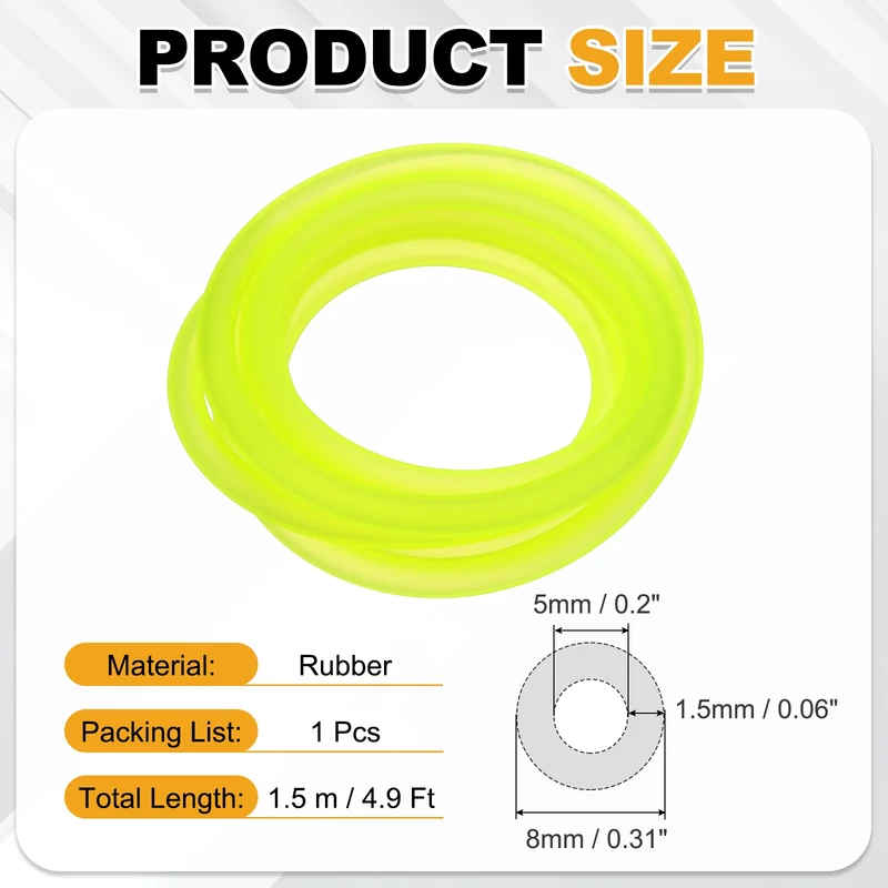 Fuel Line Hose Tube, Rubber Petrol Fuel Gas Line Pipe 3/16" ID 4.9ft, Yellow