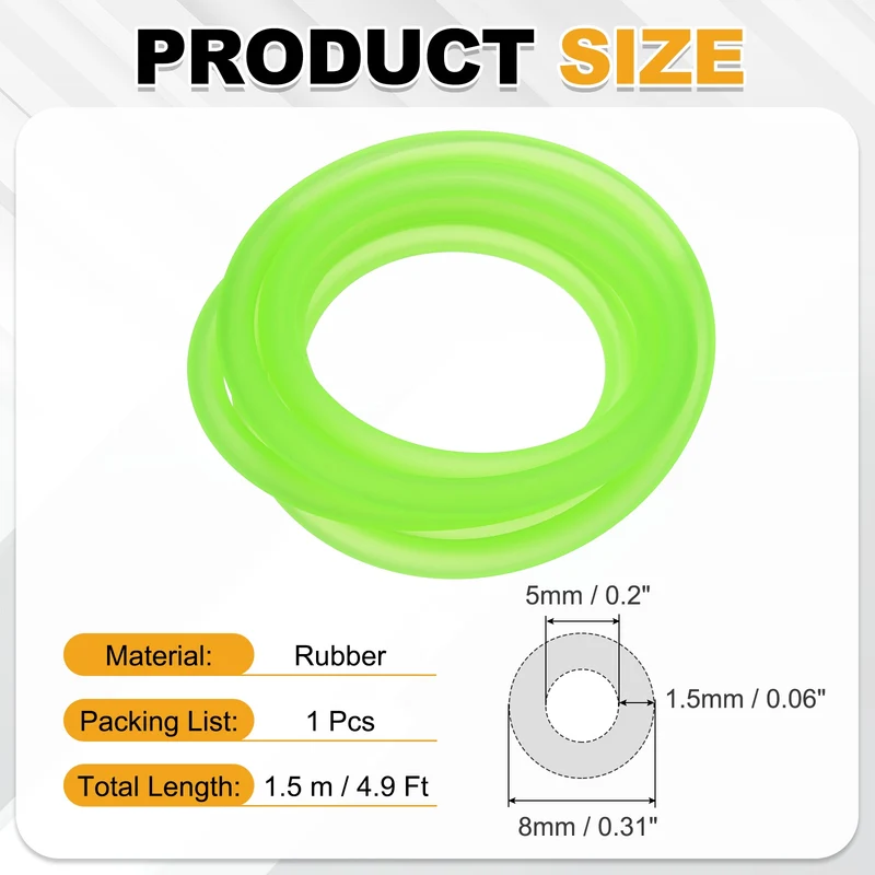 Fuel Line Hose Tube, Rubber Petrol Fuel Gas Line Pipe 3/16" ID 4.9ft, Green