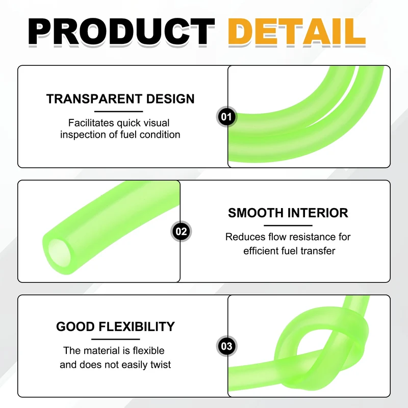 Fuel Line Hose Tube, Rubber Petrol Fuel Gas Line Pipe 3/16" ID 4.9ft, Green