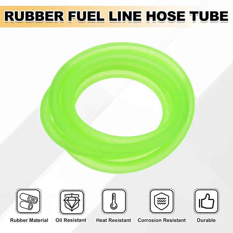 Fuel Line Hose Tube, Rubber Petrol Fuel Gas Line Pipe 3/16" ID 4.9ft, Green