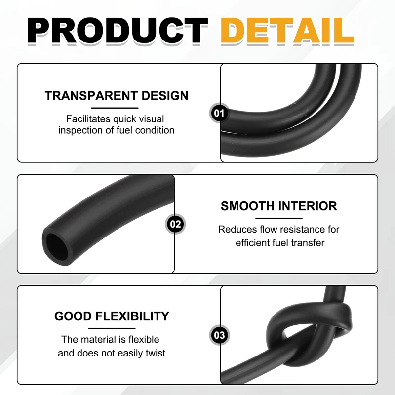 Fuel Line Hose Tube, Rubber Petrol Fuel Gas Line Pipe 3/16" ID 4.9ft, Black