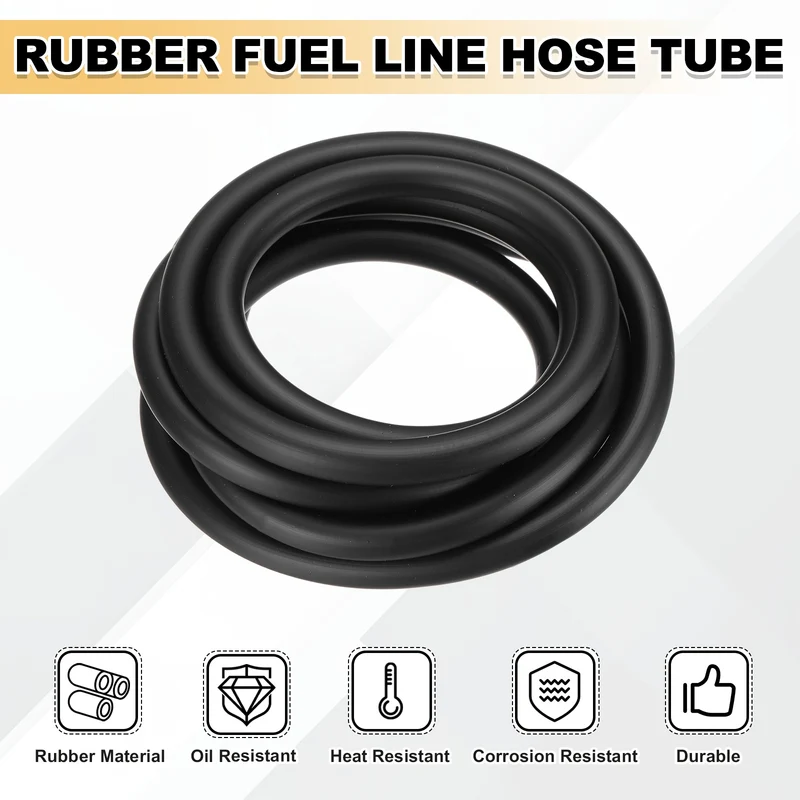 Fuel Line Hose Tube, Rubber Petrol Fuel Gas Line Pipe 3/16" ID 4.9ft, Black