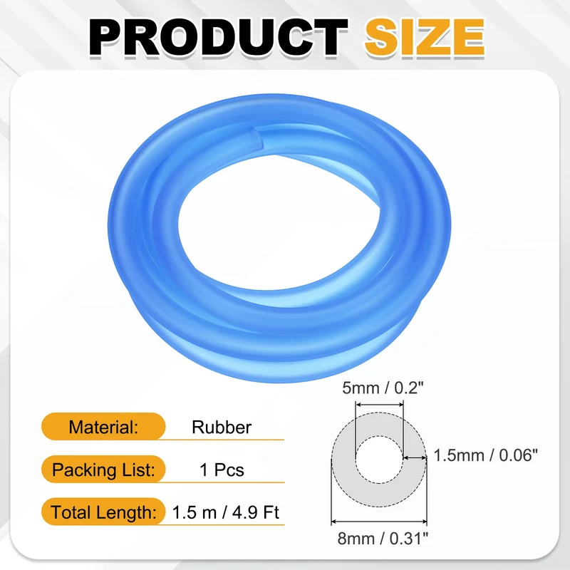 Fuel Line Hose Tube, Rubber Petrol Fuel Gas Line Pipe 3/16" ID 4.9ft, Blue