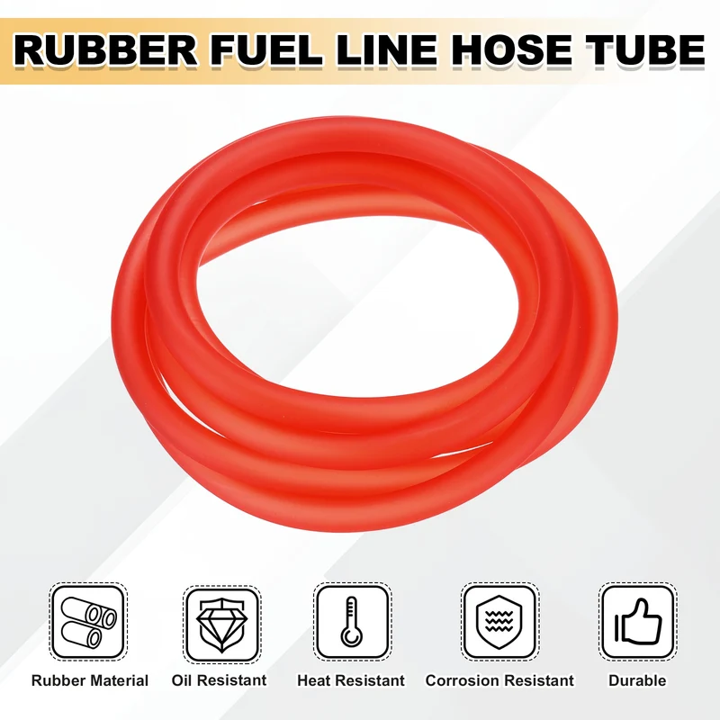 Fuel Line Hose Tube, Rubber Petrol Fuel Gas Line Pipe 3/16" ID 4.9ft, Red
