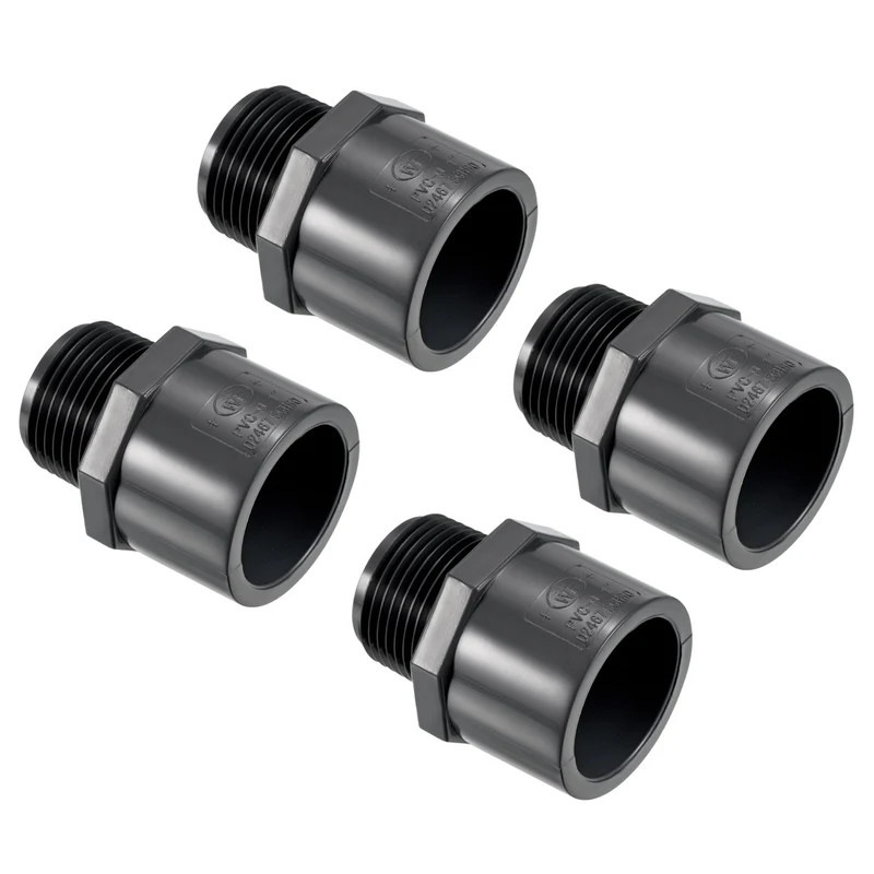 4Pcs Pipe Fitting 1NPT Male Thread 1" Socket Straight Connector Gray