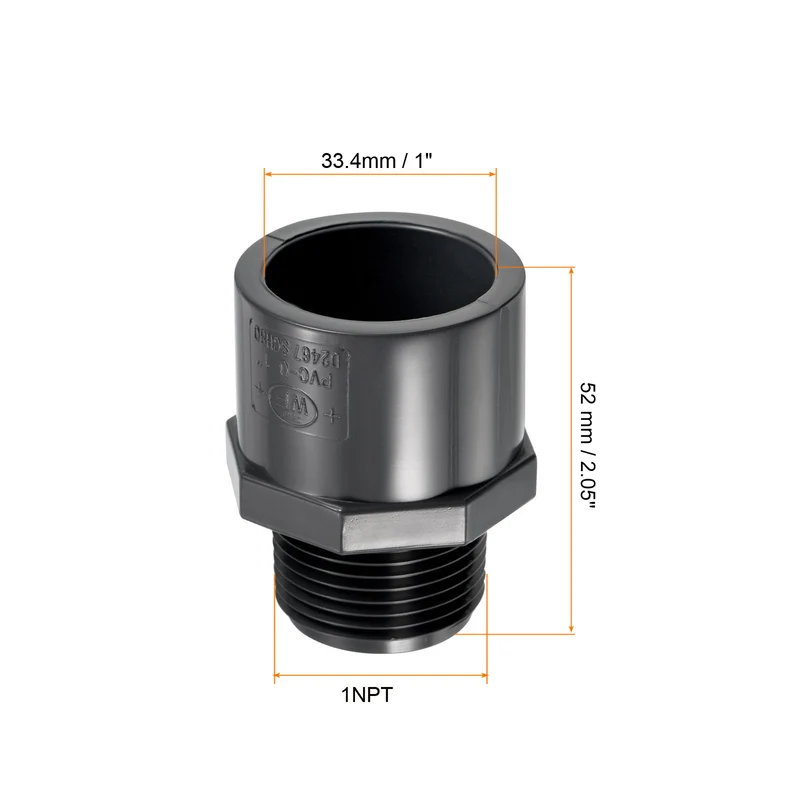 4Pcs Pipe Fitting 1NPT Male Thread 1" Socket Straight Connector Gray