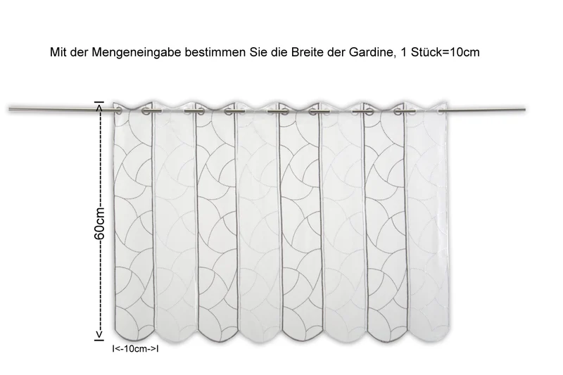 Scheibengardine taupe weiß bestickt Höhe 45/60cm nach Maß