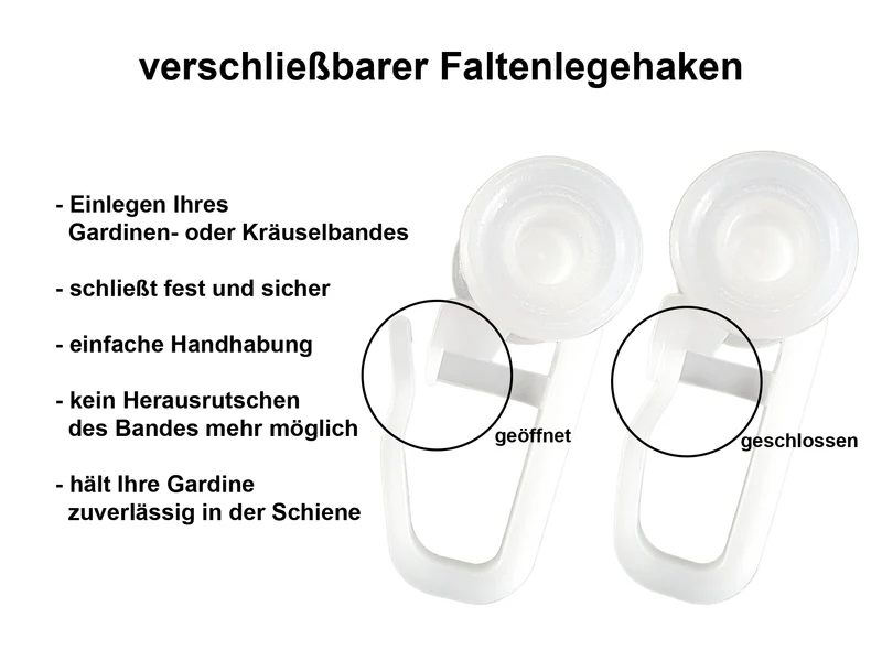 U-Rollen/U-Gardinenrollen mit verschließbarem Faltenlegehaken
