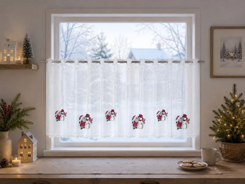 Scheibengardine Weihnachtsmann Schneemann HxB 50x135cm 2374