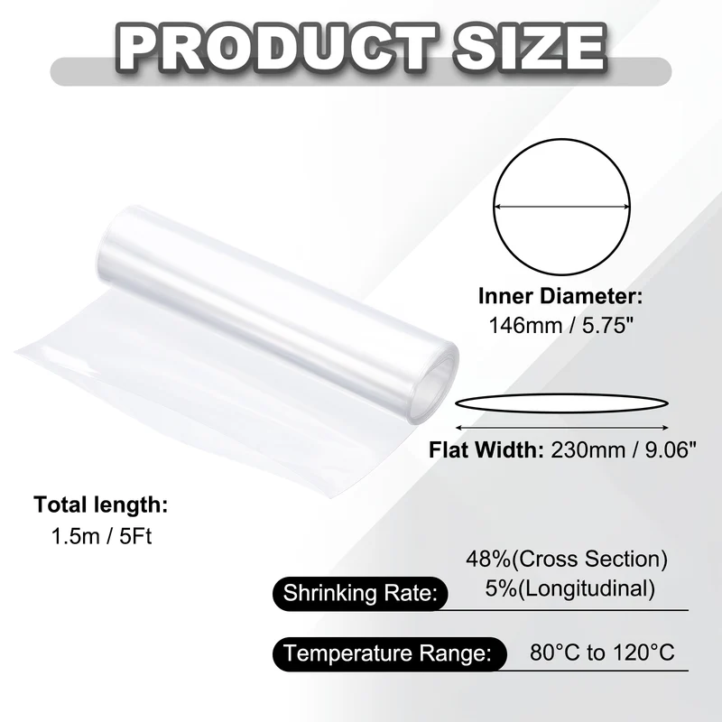 Battery Wrap, Heat Shrink Tubing, 230mm Flat Width 146mm ID, Transparent