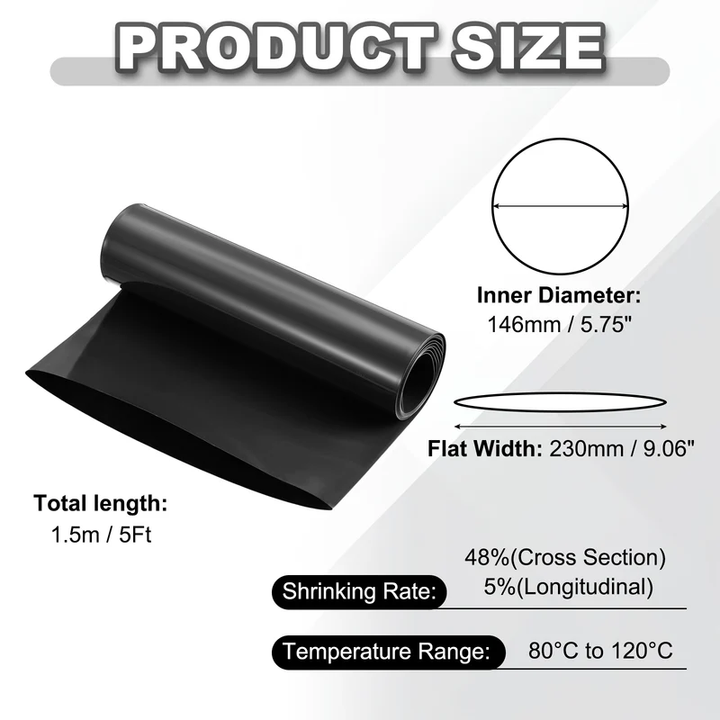 Battery Wrap, Heat Shrink Tubing, 230mm Flat Width 146mm ID, Black
