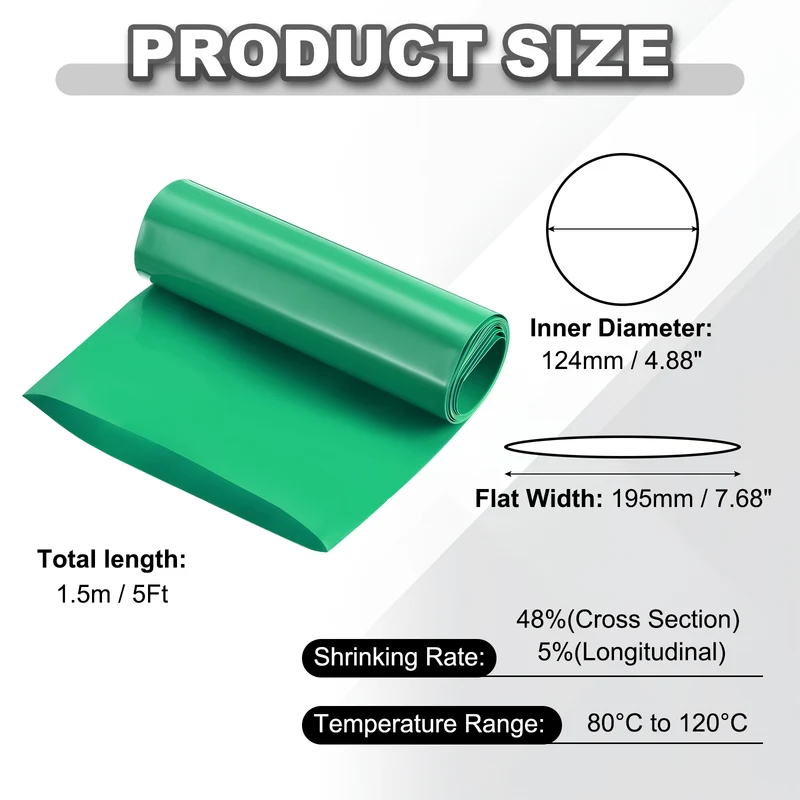 Battery Wrap, Heat Shrink Tubing, 195mm Flat Width 124mm ID, Green