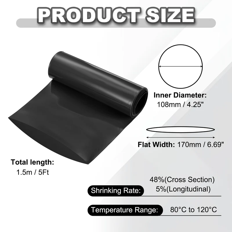 Battery Wrap, Heat Shrink Tubing, 170mm Flat Width 108mm ID, Black