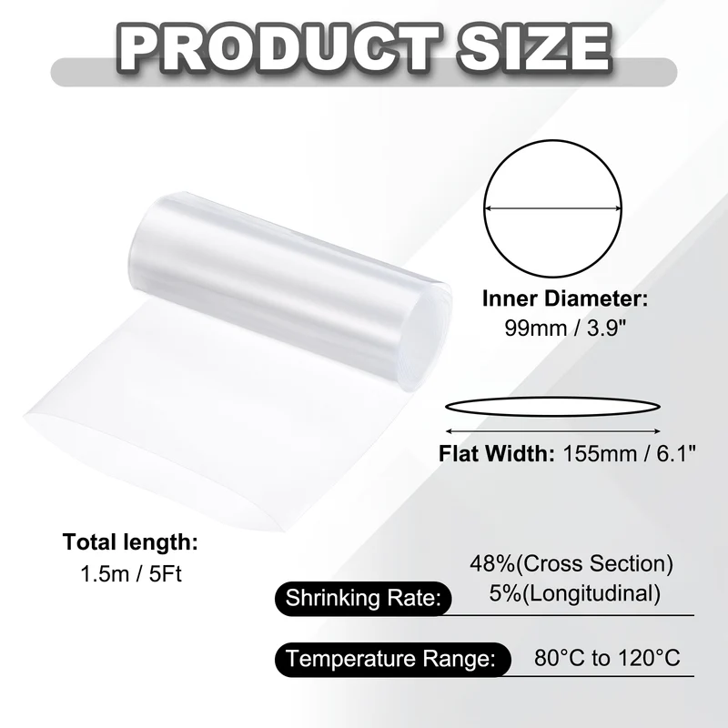 Battery Wrap, Heat Shrink Tubing, 155mm Flat Width 99mm ID, Transparent