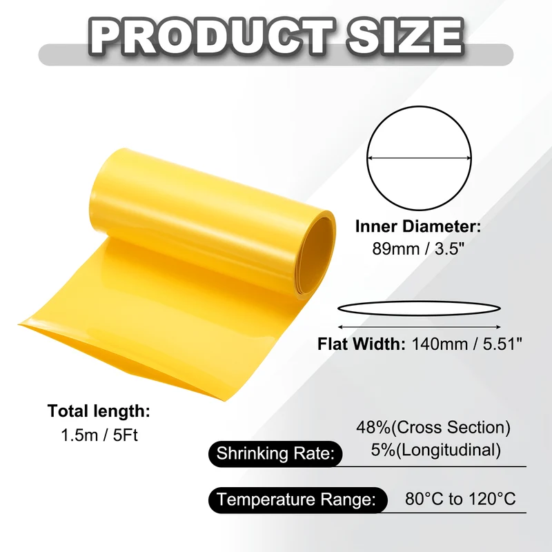 Battery Wrap, Heat Shrink Tubing, 140mm Flat Width 89mm ID, Yellow