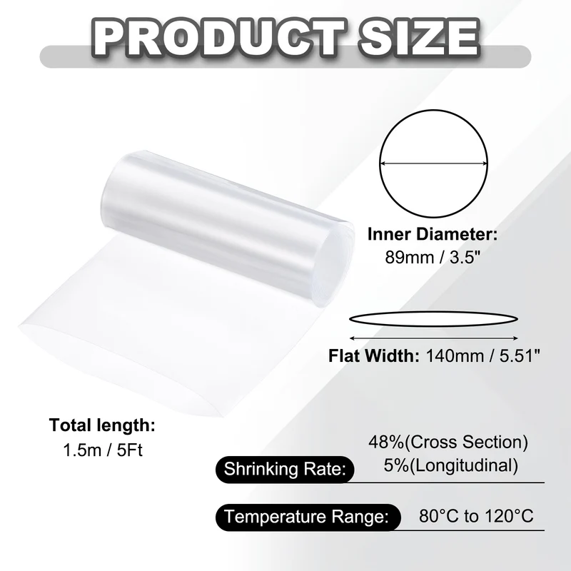 Battery Wrap, Heat Shrink Tubing, 140mm Flat Width 89mm ID, Transparent