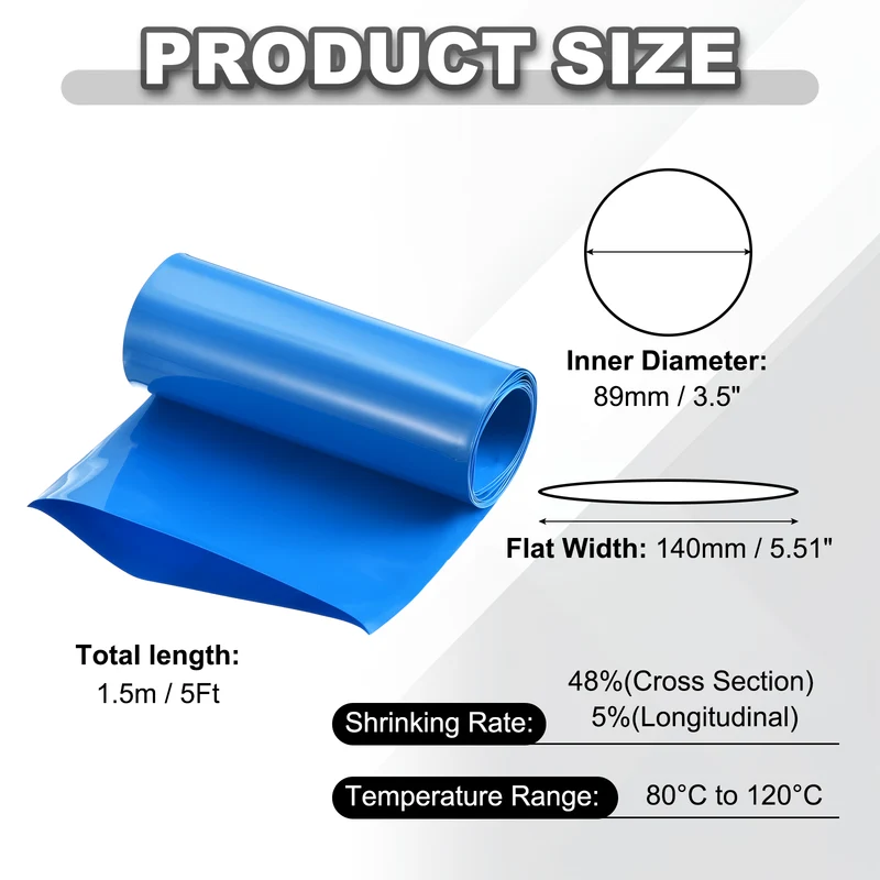 Battery Wrap, Heat Shrink Tubing, 140mm Flat Width 89mm ID, Blue