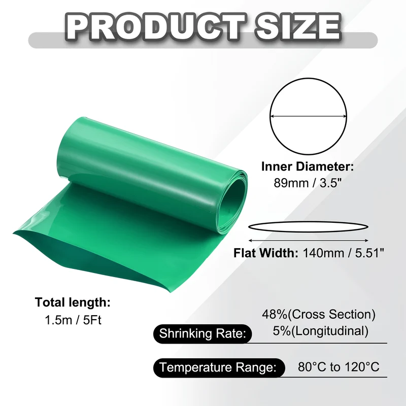 Battery Wrap, Heat Shrink Tubing, 140mm Flat Width 89mm ID, Green