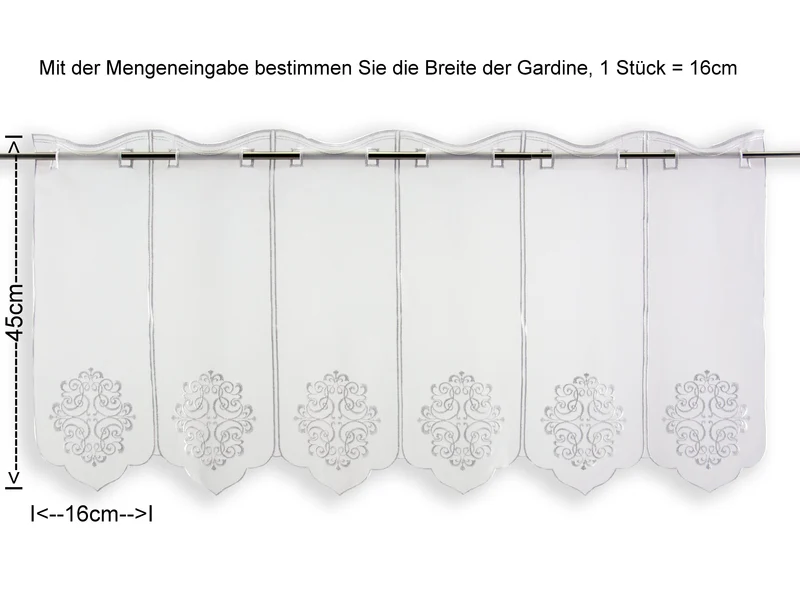 nach Maß Scheibengardine weiß Ornament Bistrogardine Höhe 45cm