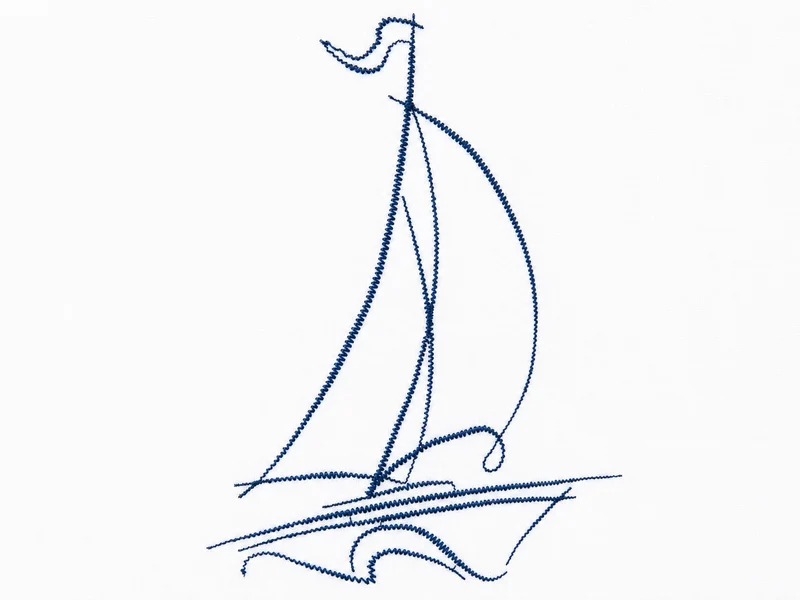Design Mini Flächenvorhang Set bestickt Segelboot blau 4114
