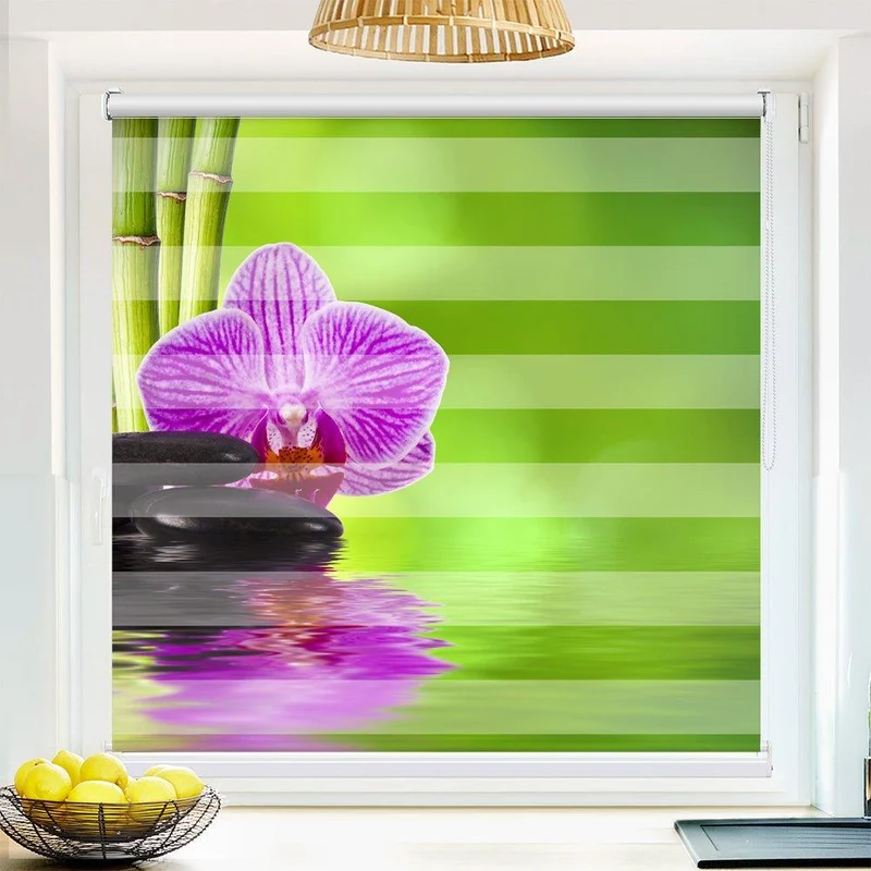 Klemmfix Doppelrollo "Bambu Orchidee Steine" | Klemm Doppelrollo