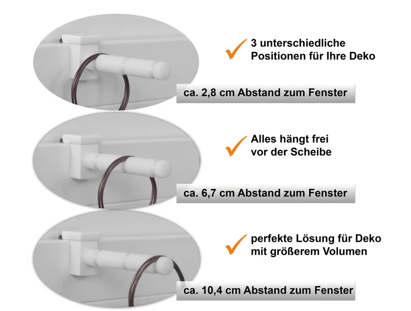 Fensterhaken/Dekohaken mit Distanzhalter, Größe L, Klemmbereich 10-27 mm