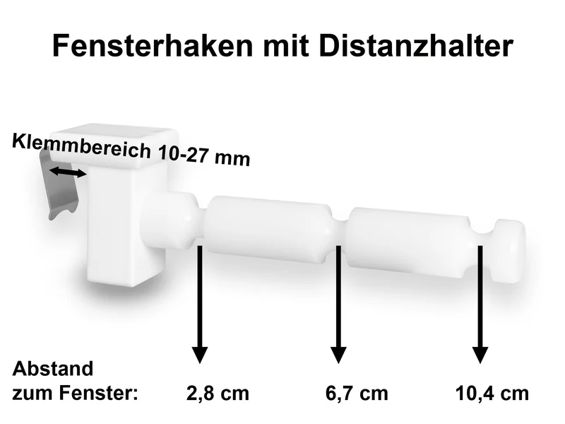 Fensterhaken/Dekohaken mit Distanzhalter, Größe L, Klemmbereich 10-27 mm