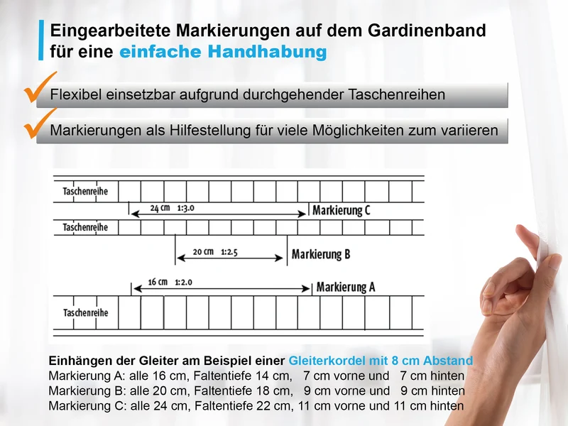 Gardinenband / Wellenband 7,6 cm zum Aufnähen