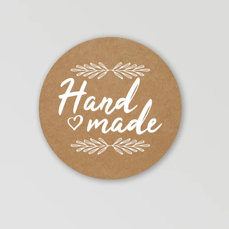48 Stück hochwertige Etiketten Aufkleber "Hand Made" rund mit hoher Klebekraft 4cm matt