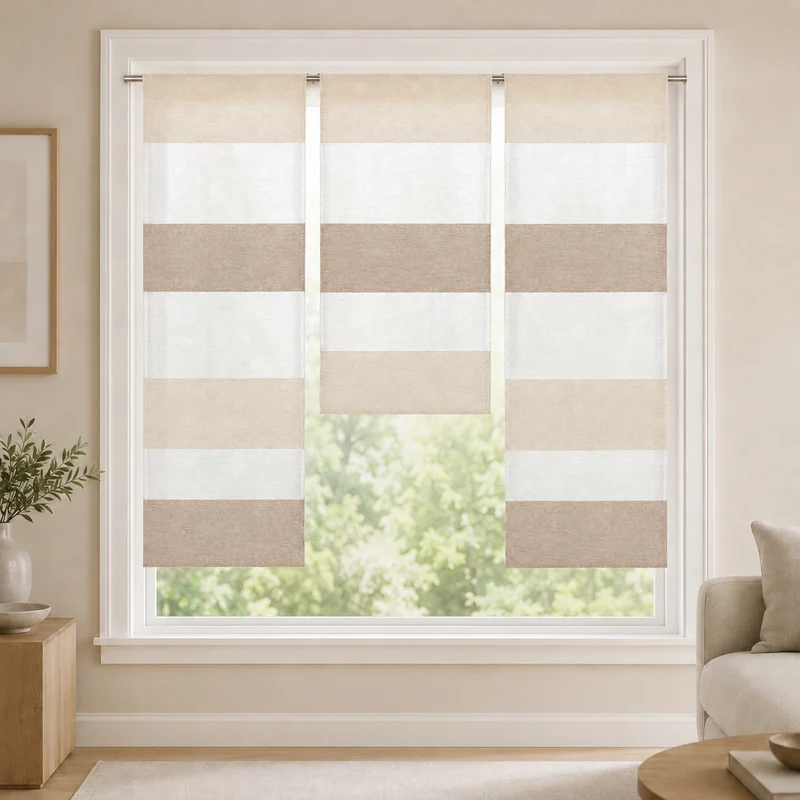 Design Mini Flächenvorhang Set beige weiß Scheibengardine 2280-13