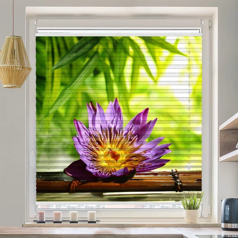 Plissee Motiv "Lotus Wasser Bambus"