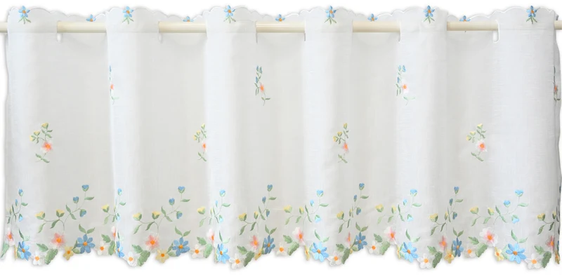 Scheibengardine bestickt mit Blumen HxB 48x140cm 2483