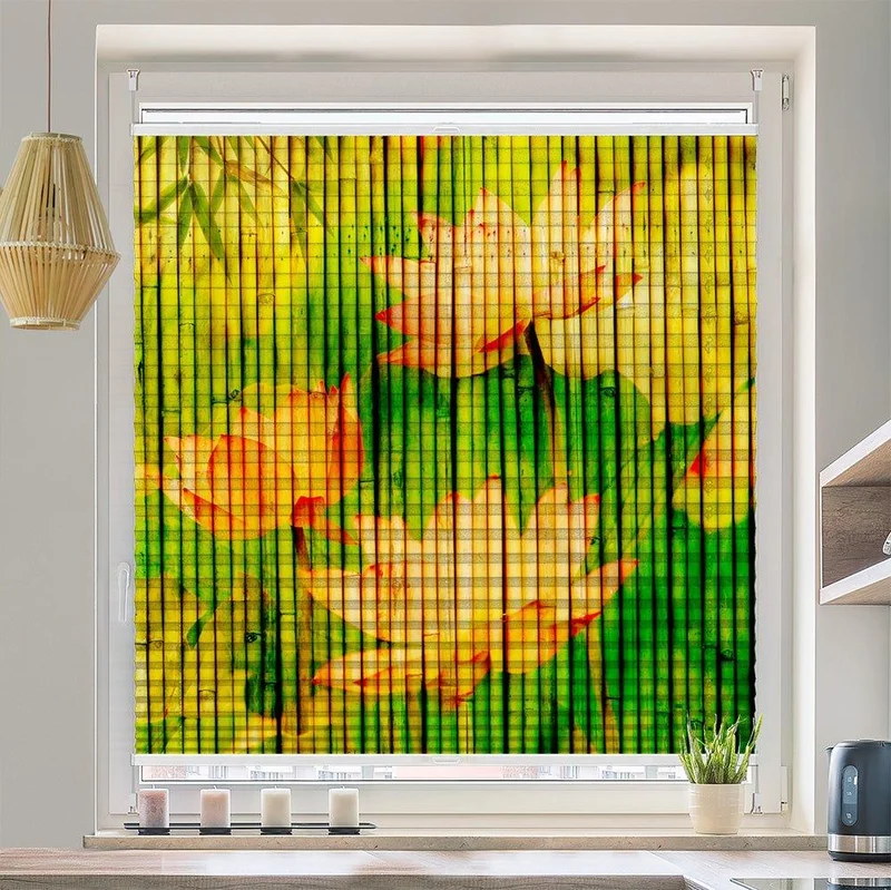 Plissee Motiv "Seerosen Auf Bambus Gemalt"