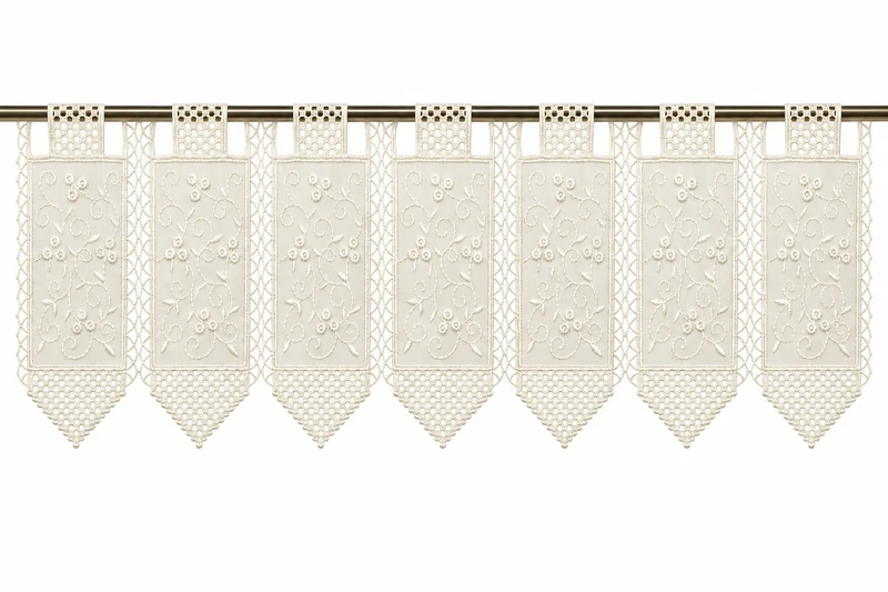 nach Maß Scheibengardine bestickt weiß Ranke Höhe 23/45/60cm Bistro Hardanger