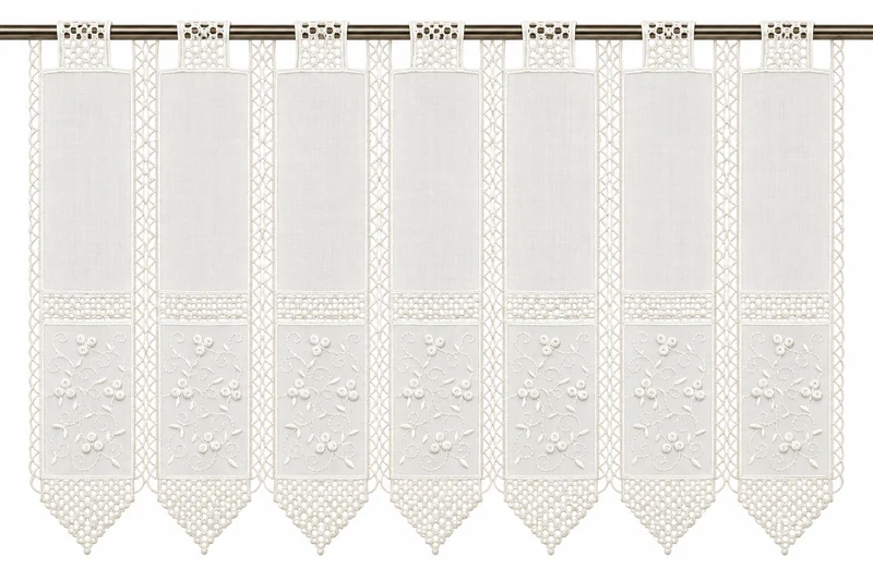 nach Maß Scheibengardine bestickt weiß Ranke Höhe 23/45/60cm Bistro Hardanger