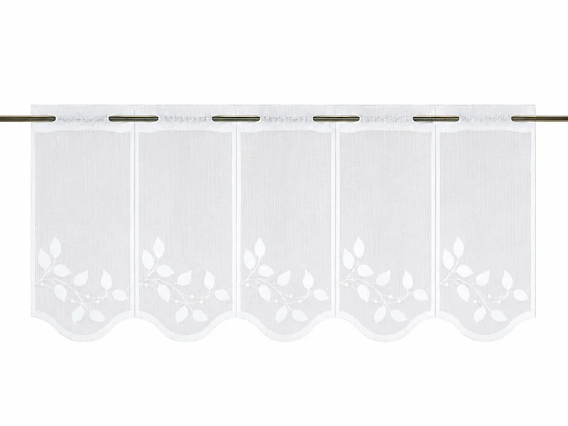 Nach Maß Scheibengardine Jacquard weiß Blätter in 4 versch. Höhen