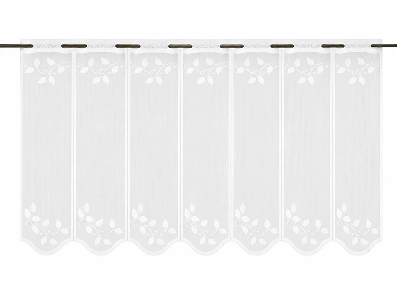 Nach Maß Scheibengardine Jacquard weiß Blätter in 4 versch. Höhen