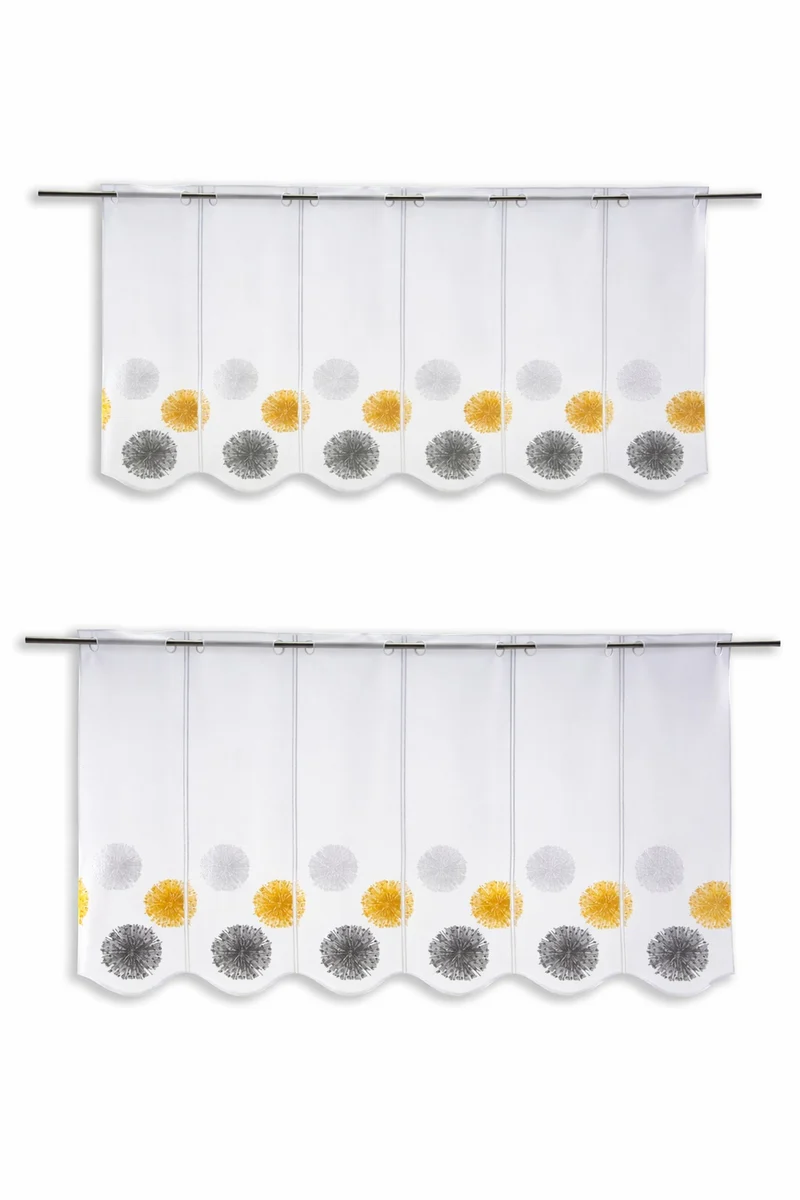 Nach Maß Scheibengardine Rawlins gelb anthrazit bestickt Höhe 45/60cm