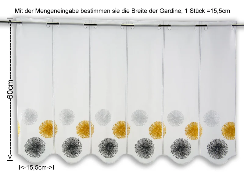 Nach Maß Scheibengardine Rawlins gelb anthrazit bestickt Höhe 45/60cm