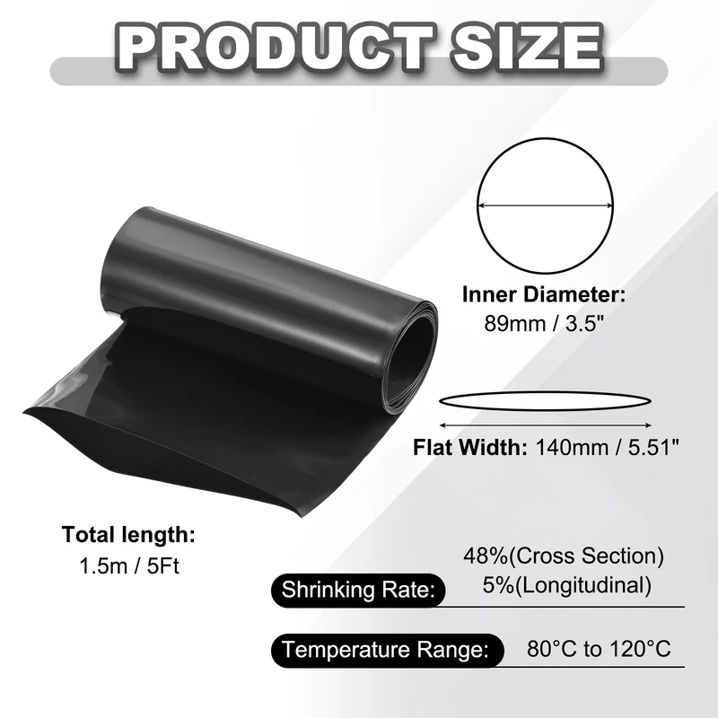 Battery Wrap, Heat Shrink Tubing, 140mm Flat Width 89mm ID, Black