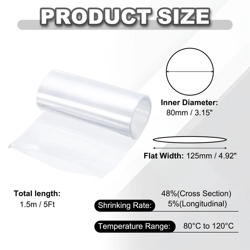 Battery Wrap, Heat Shrink Tubing, 125mm Flat Width 80mm ID, Transparent